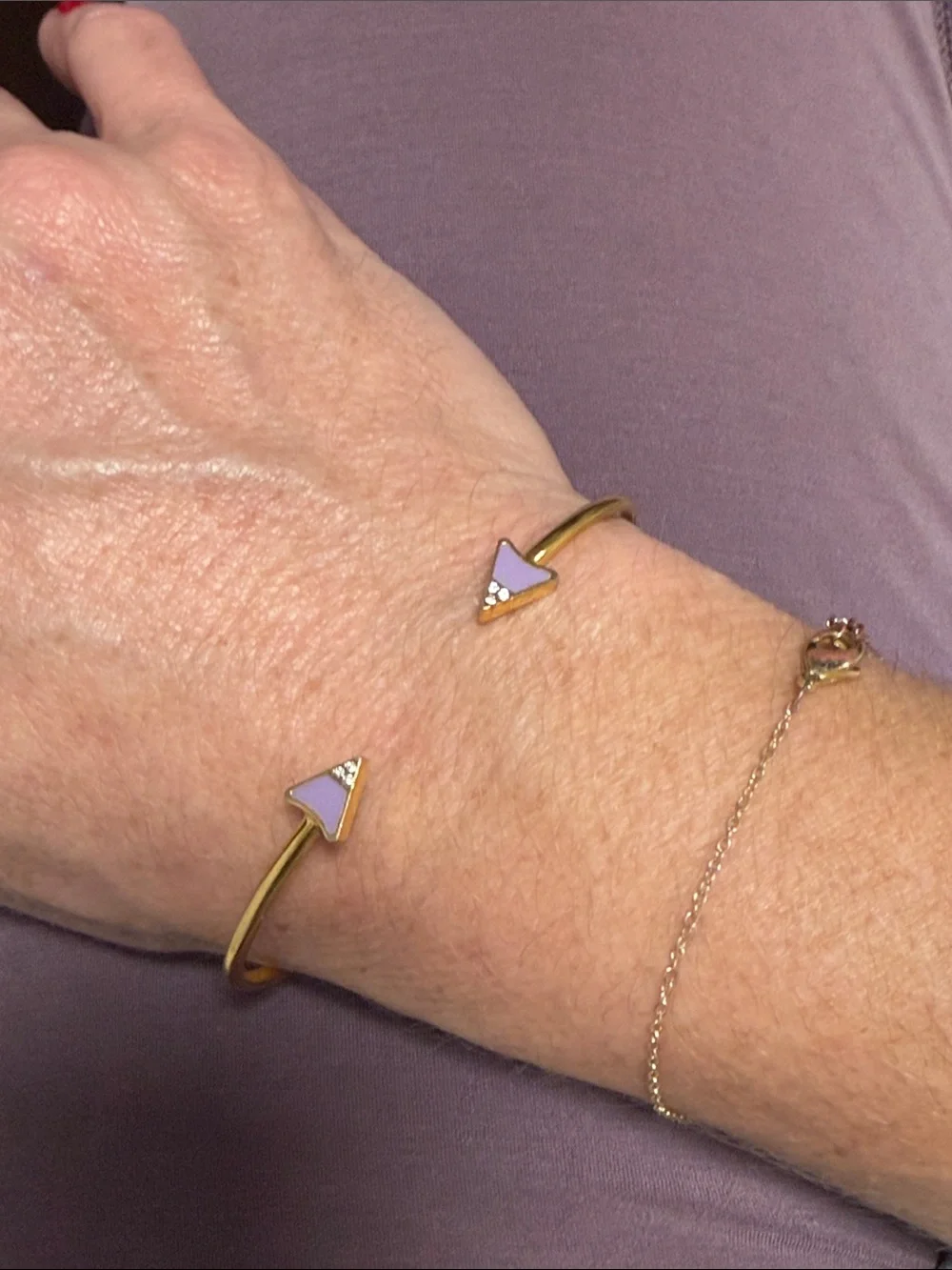 Brandy Pham “Lela Cuff” Gold-Tone Open Bangle with Purple Enamel Arrows